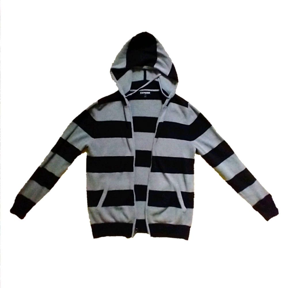 Grey and black striped comfy zip up hoodie